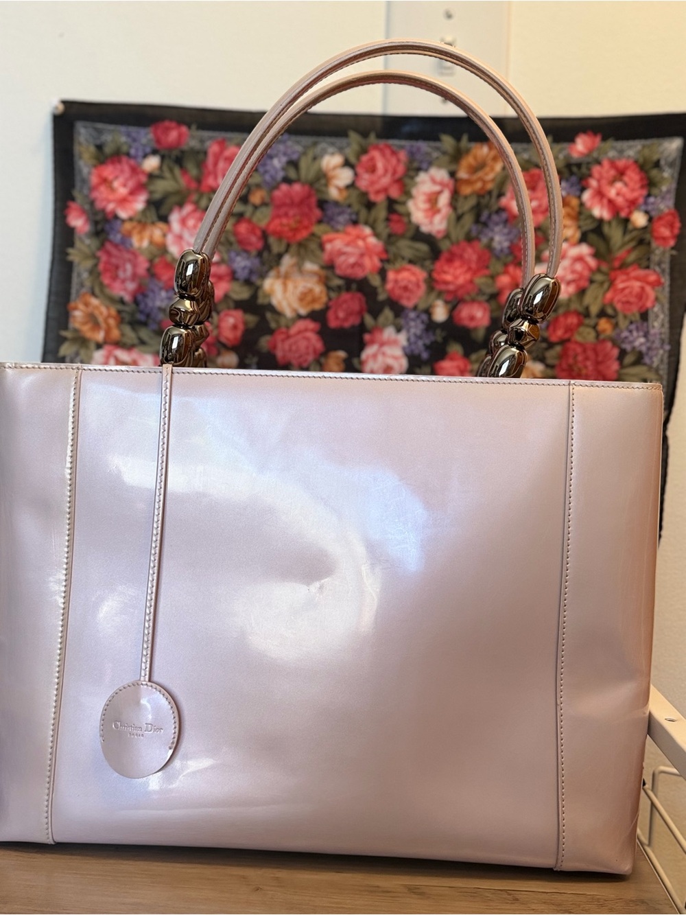 Dior Pink Patent Leather Tote Bag